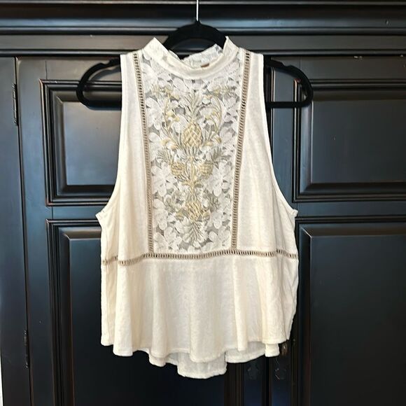 Free People  Floral Lace Embroidered Flora Tank Top - - Picture 1 of 4